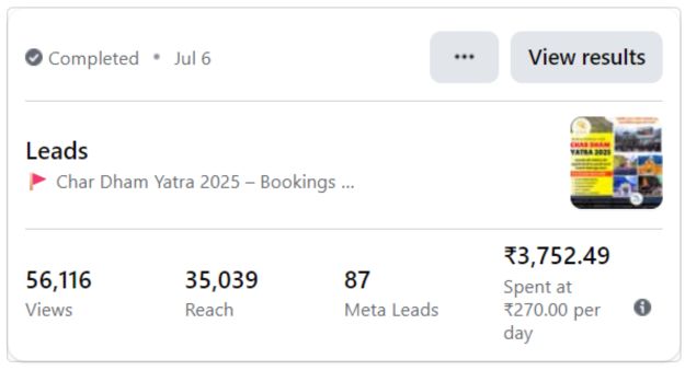 Char Dham Yatra and Uttarakhand Tour Leads Result